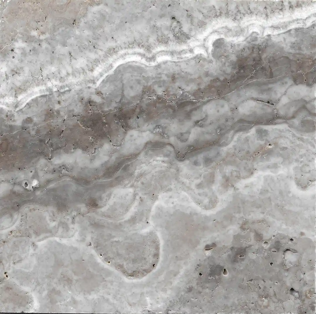 Silver Travertine-Cross Cut-Brushed-Tile (2) Silver Travertine-Cross Cut-Brushed-Tile